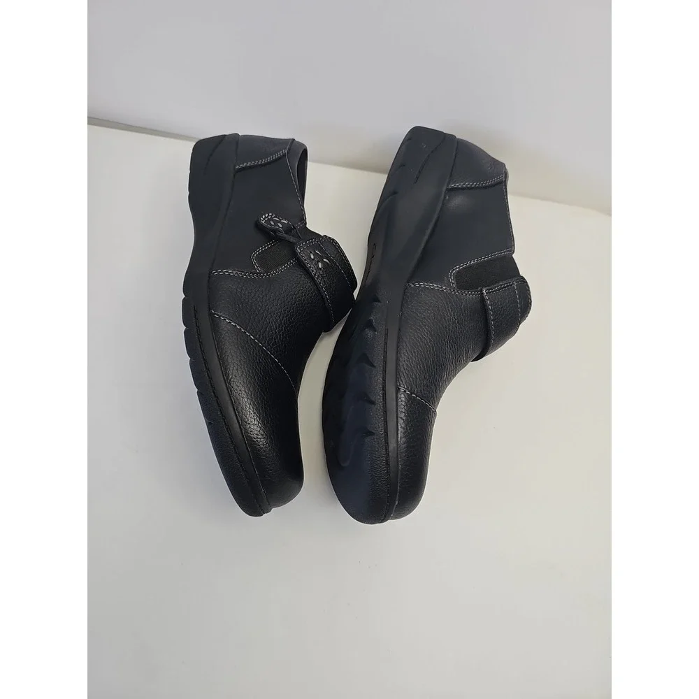 Clarks Collection CHEYN ONYX Black Leather Slip‎ Onn Loafer Flat SHOE Size 7.5 M